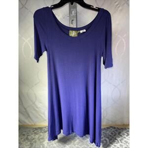 YES World Boutique Soft KNIT ShirtDRESS-purple -ROUND NECK-  SHORT SLv Sz Small